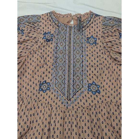 By Anthropologie Embroidered Tunic Mini Dress Sz S Pink Floral - Picture 4 of 7